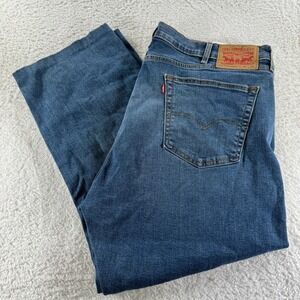 Levi's 506 Straight 42x26 Hemmed Blue Denim Jeans Clean Flat Front Medium Wash‎